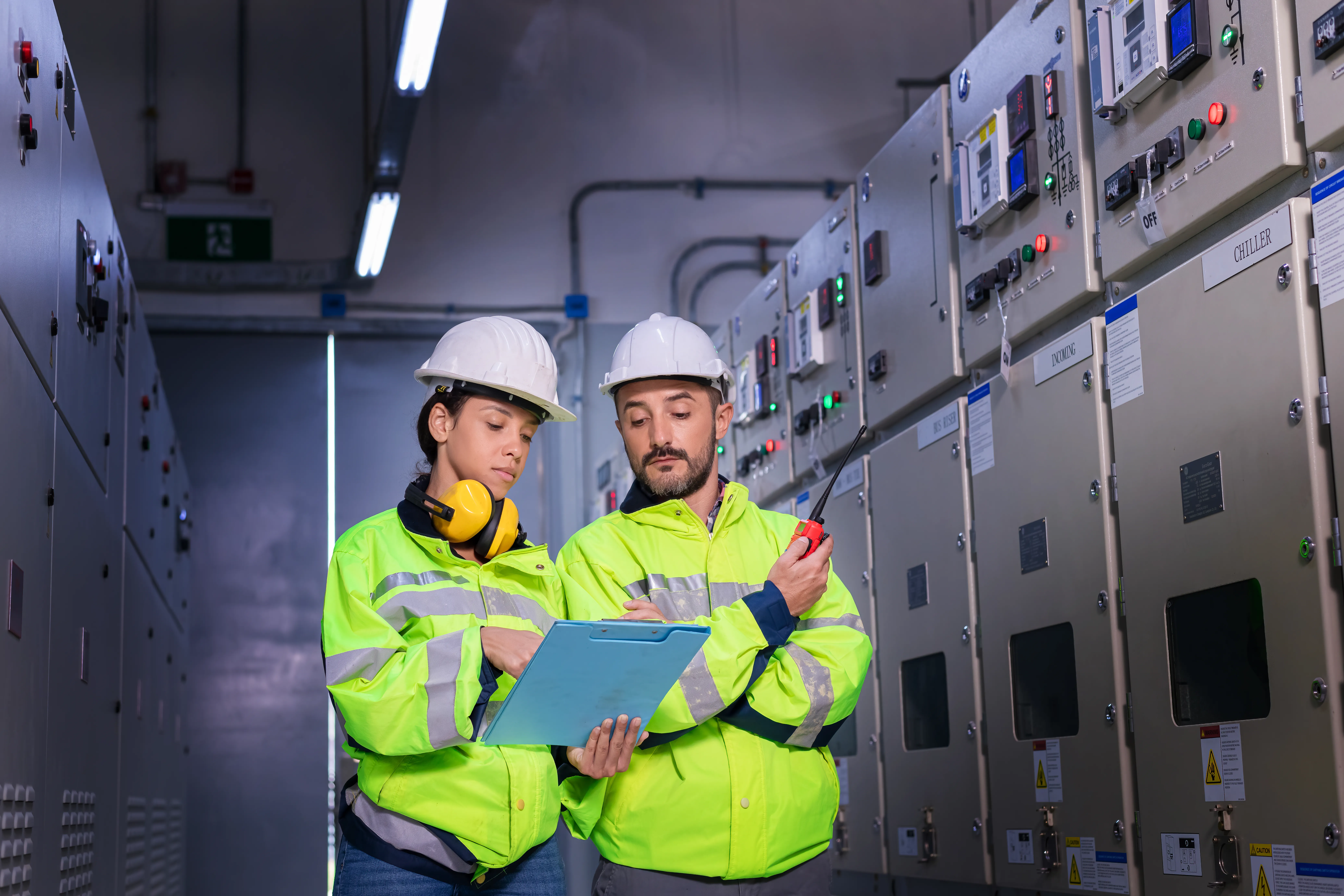 Ingeniero inspeccionando panel eléctrico